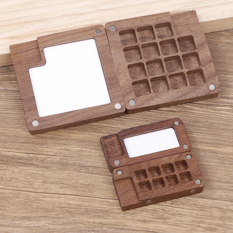 Portable Watercolor Palette Paint Box Handmade Empty Box Mini Black Walnut Palette Acrylic Paint Portable Watercolors