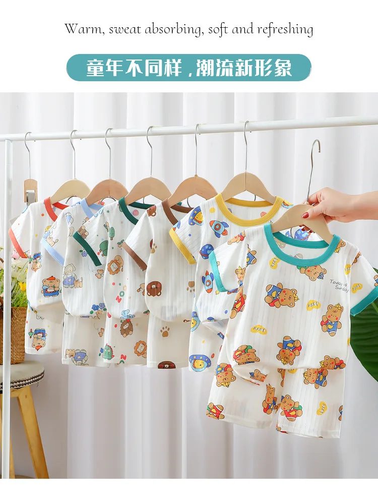 Baby Pajamas Sets Cotton Child Pajamas Toddler Summer Sleeveless Baby Nightwear Pyjamas Kids Cartoon Homewear Clothes