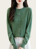 Classique laine mérinos femme pull basique femme automne hiver tricoté Cardigan élégant dames cachemire à manches longues vêtements hauts 3