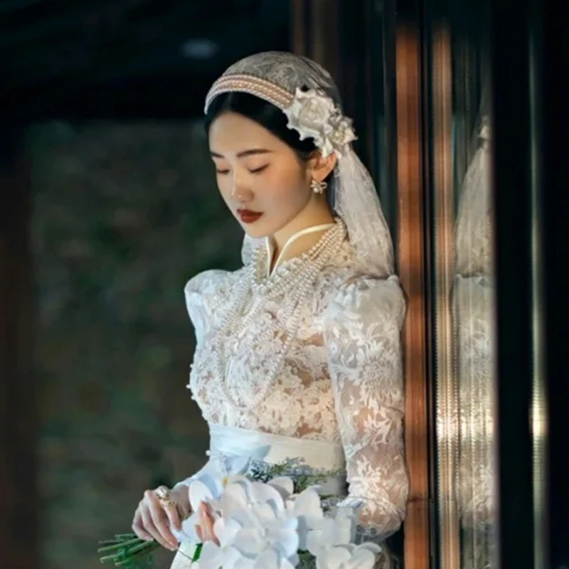 Voile en tulle perlé pour femme, patients avec perles, poubelle de