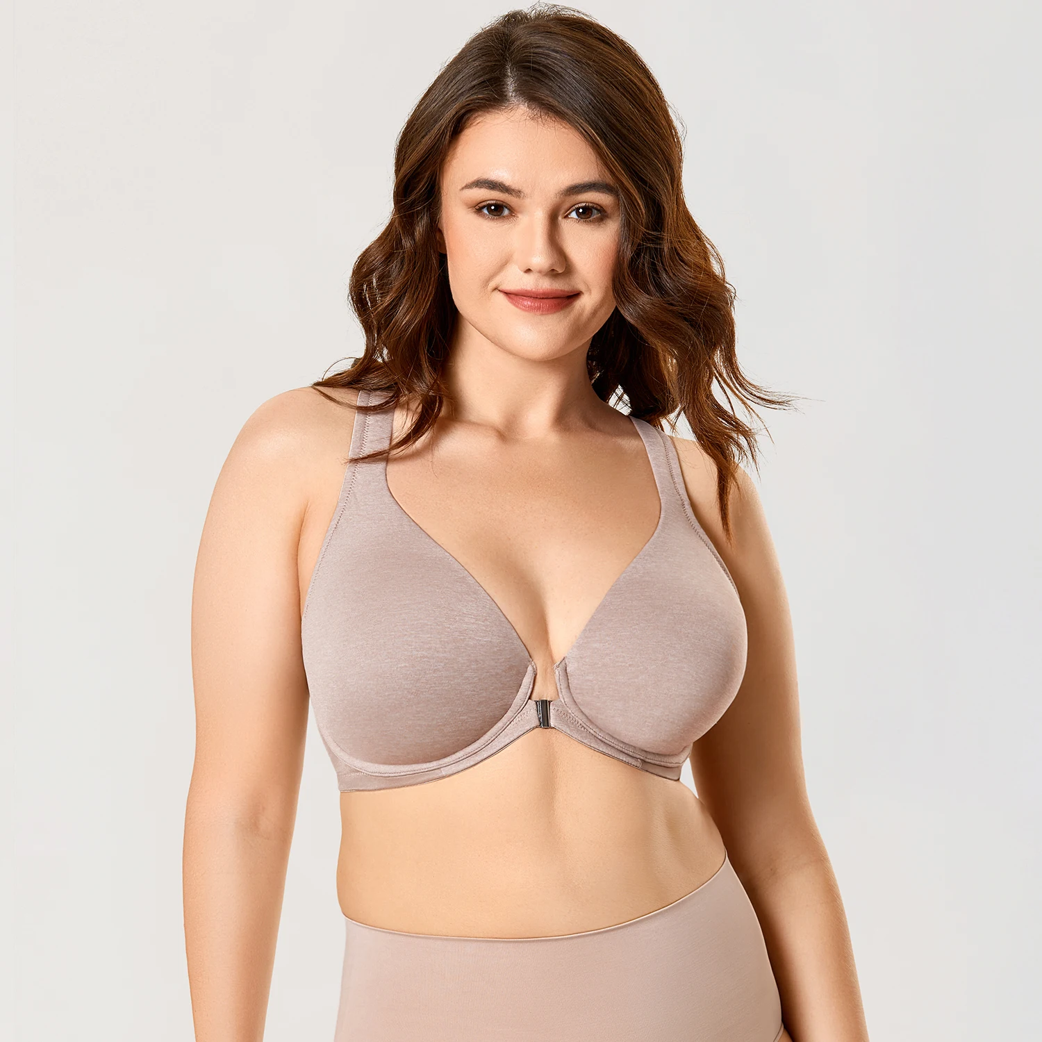 Seamless Non Padded Plunge Front Closure Bra Hidden Racerback Underwire Plus  Size Cushioned Straps Support 32-48 B C D DD E F