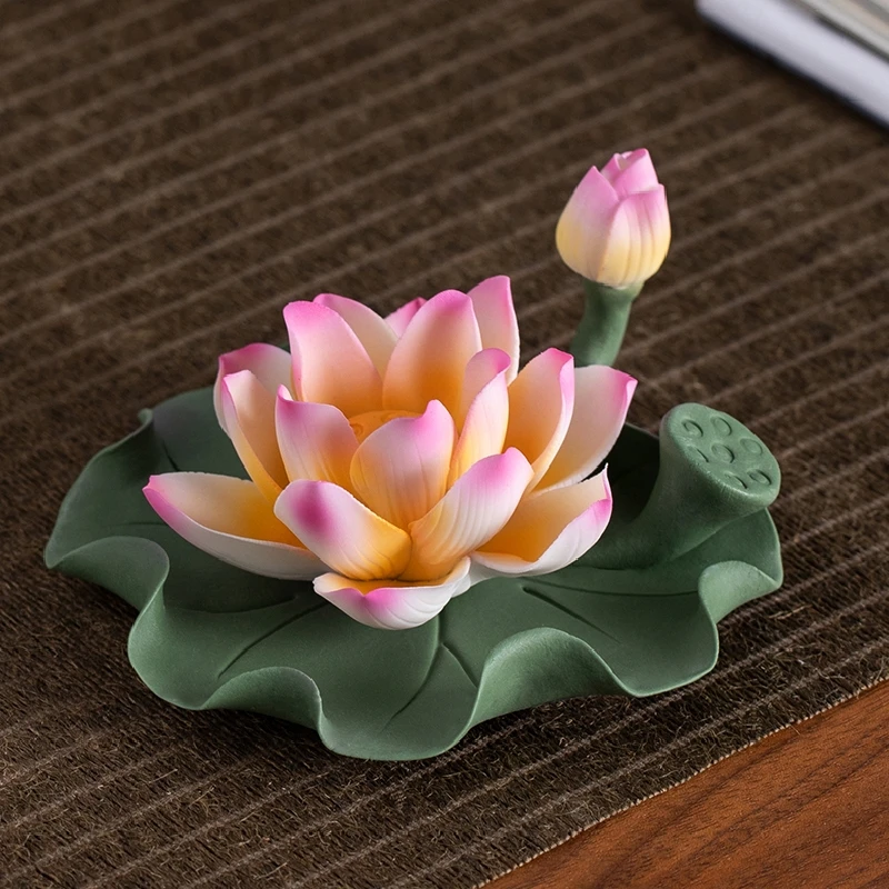 0047 Chinese Style Handmade Ceramic Lotus Incense Holder Decoration Home Studio Art Decoration Creative Birthday Gift