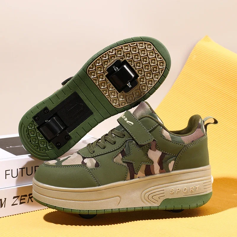 

Two Wheels Kid Inline Skates Shoes Camouflage Boy Roller Skates Sneakers Army Green Children Inline Roller Sport Shoes 204