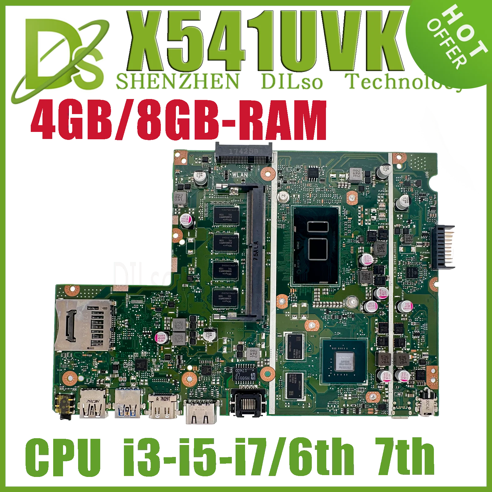

PLACA X541UV Mainboard For ASUS X541U X541UJ A541U X541UVK K541U Laptop Motherboard With 4GB 8G I3-6TH I5 I7 GT920M 100% Working