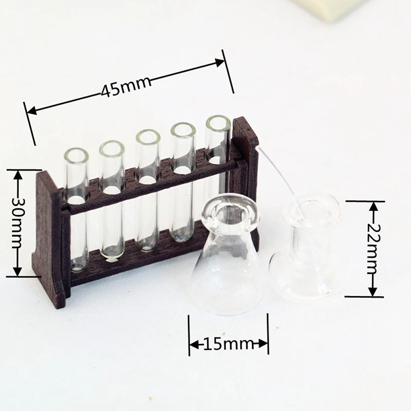 

1Set 1/12 Dollhouse Miniature Measuring Cup Rod Test Tube with Rack Model Laboratory Decor Toy Doll House Accessories Decor