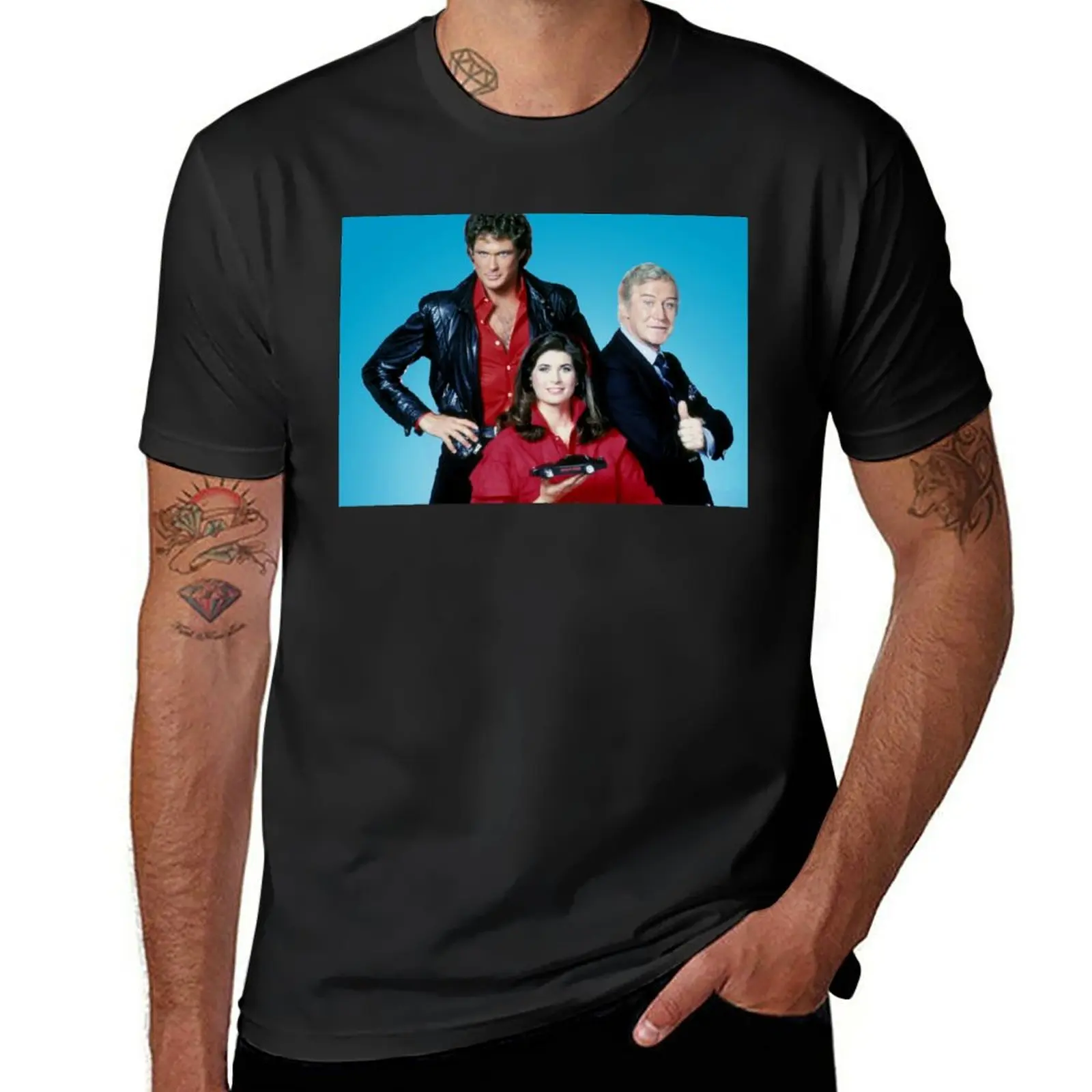 Knight Rider Team, Knight Rider Kitt, David Hasselhoff T-Shirt Kawaii Clothes Summer Tops Heavyweights Plain Black T-Shirt Uomo