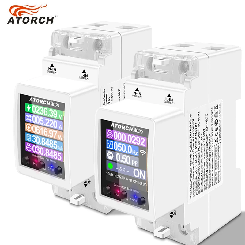 AT2PW 100A Tuya WIFI Din Rail Energy Meter Smart Switch Remote Control AC 220V 110V Digital Volt Amp Kwh Frequency Factor Meter energy meter smart switch