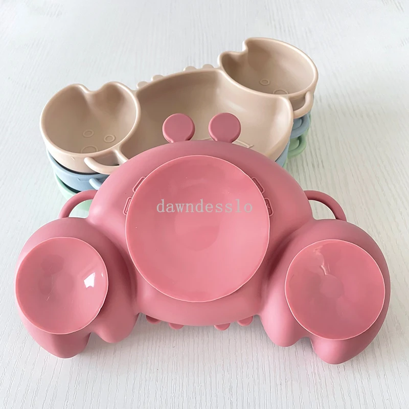 Baby safe silicone dining plate solid cute crab children dishes suction toddler training tableware kids feeding bowls silicone dining plate silicone feeding bowl baby food bowl