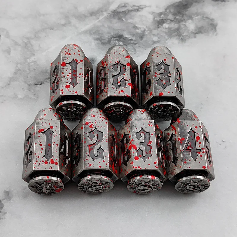 D6 Bullet Dice Zinc Alloy DND RPG Table Board Game Blood Stains Ancient Gold Red Copper Polyhedral Right Angle Number Dice Kit