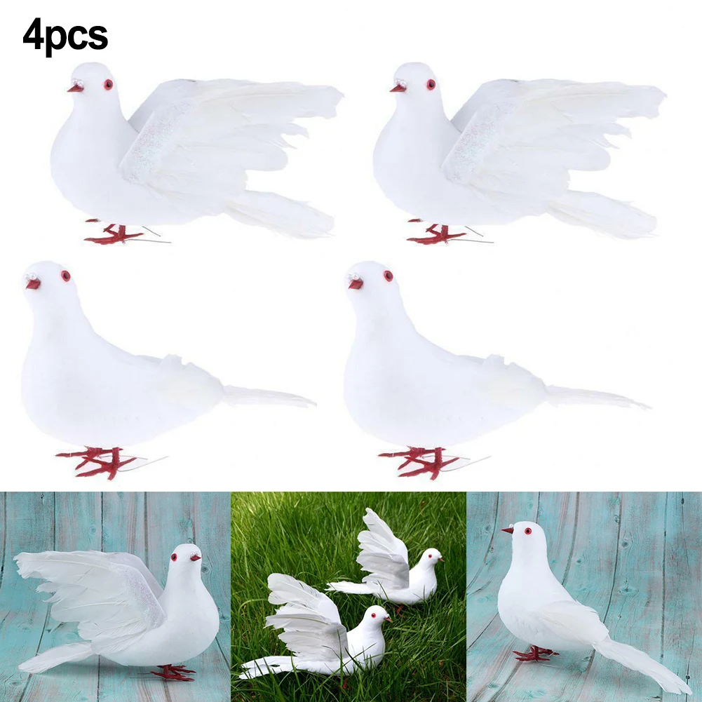 

4Pcs Artificial White Pigeon Artificial Doves Bird Foam Plastic Feather Realistic Handcraft Birds Home Garden Wedding Decoration