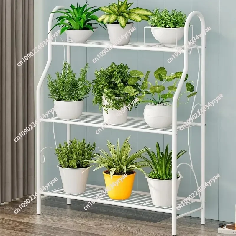 Ironwork Plant Shelves Balcony Flower Stand Multi-Layer Planters for Indoor Outdoor Plants