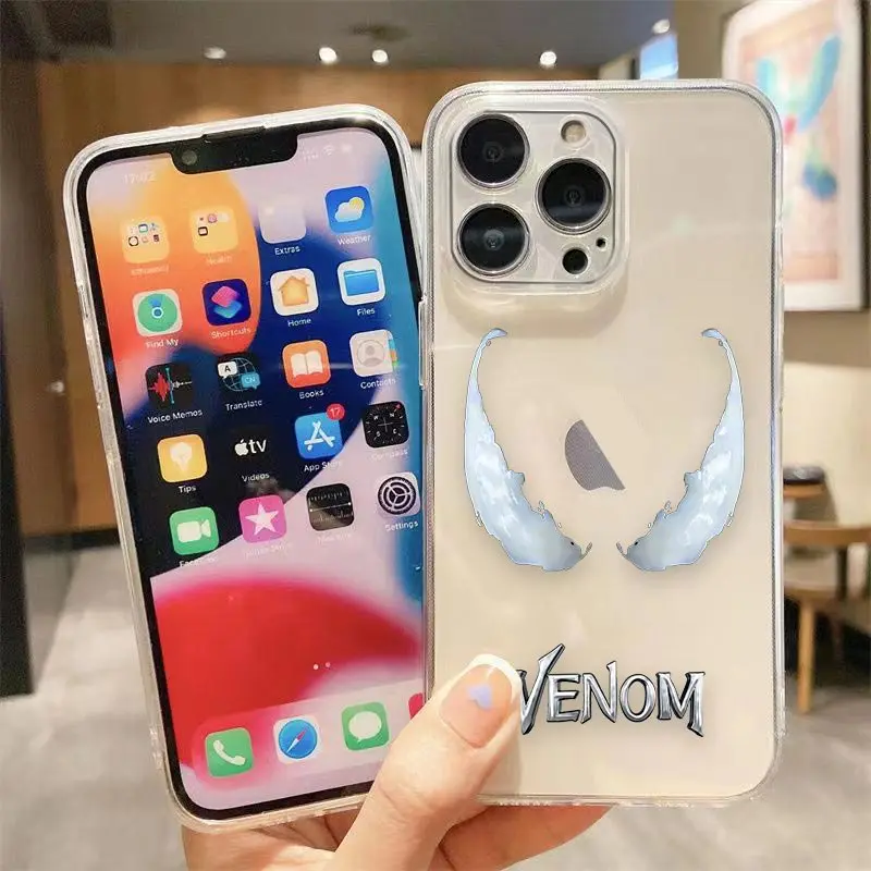 thumbnail image 1 of Clear Phone Case For iPhone Apple 14 12 13 Mini 11 Pro SE 8 7 6 Plus X XR XS Max SE Case Funda Shell Marvel Spiderman Venom LOGO, 1 of 5