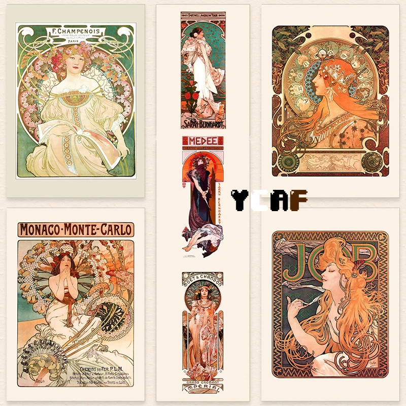Mucha Stampe D'Arte Antica Poster Su Tela Belle Epoque Poster French Art Brasserie Style 1900S Mucha Art Print Art Nouveau Decor