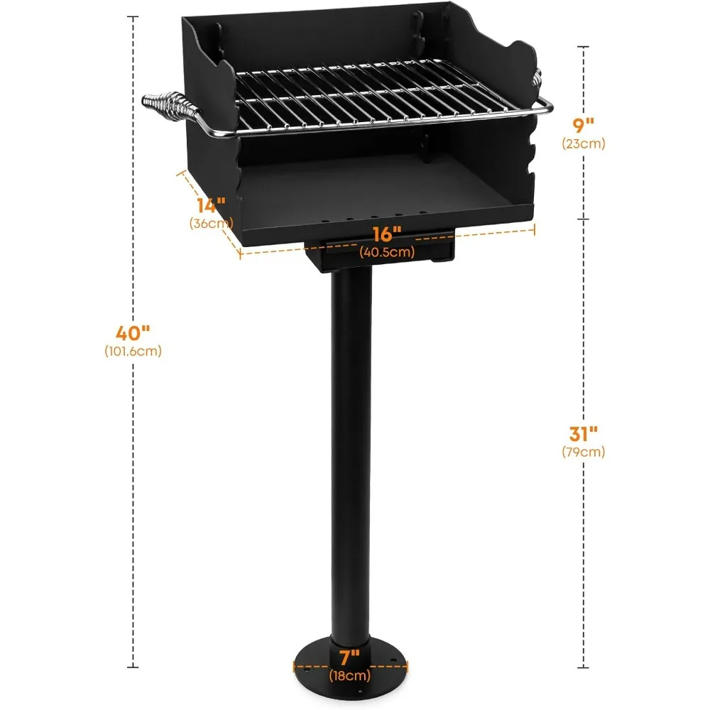 Outdoor Heavy-Duty Steel Charcoal BBQ Grill with Stainless Steel Grate and Above/In Ground Options