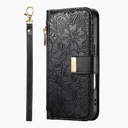 Elegant PU Leather Zipper Crossbody Wallet Case with Card Slots and Wrist Strap - OPPO A73 5G (Black Short Strap)