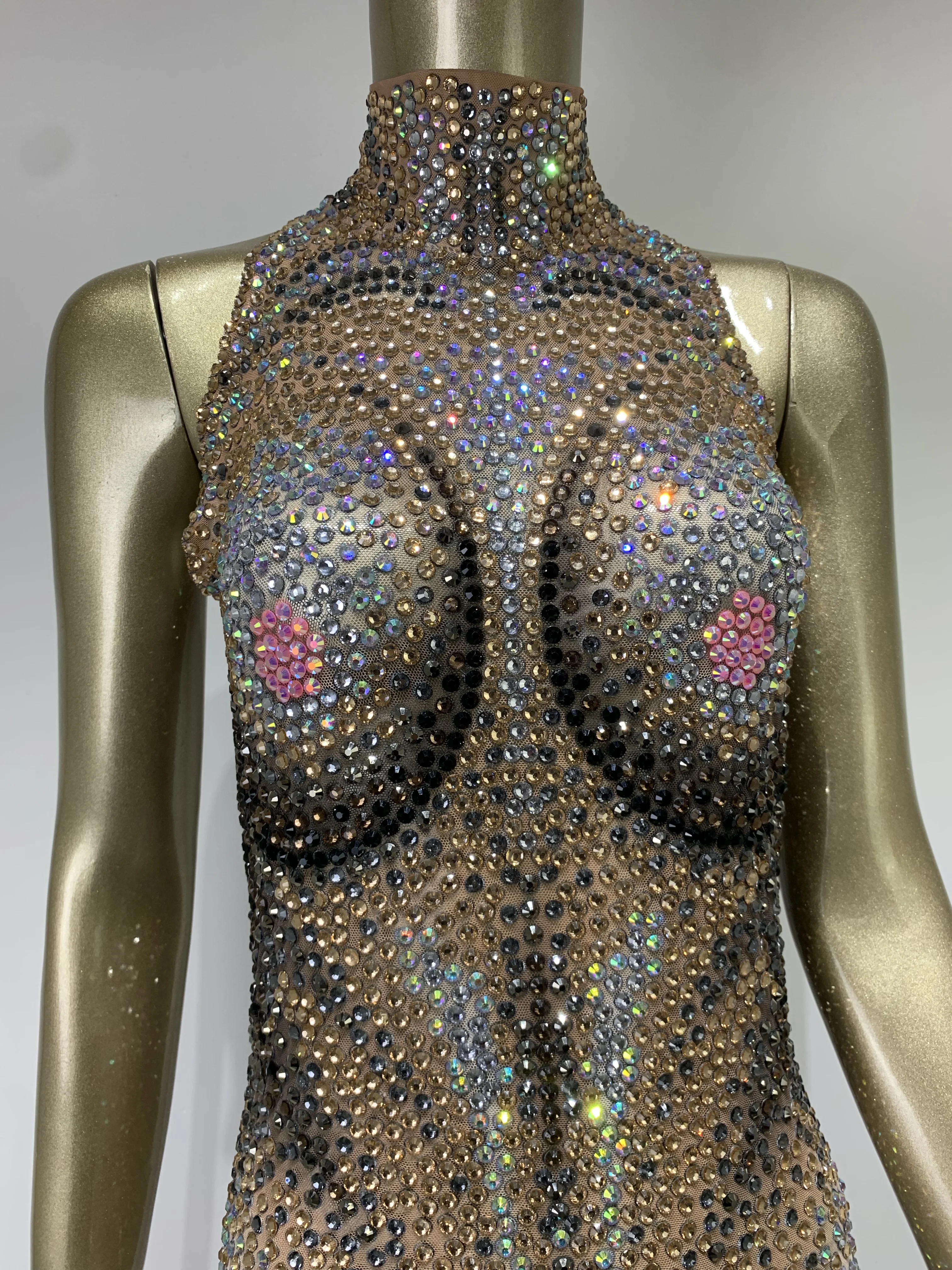 Stock Sexy Bodysuit Bar Nightclub DJ Female Singer Dancer Queen Crossdressing Cosplay Shiny Rhinestone Stage Performance Costume