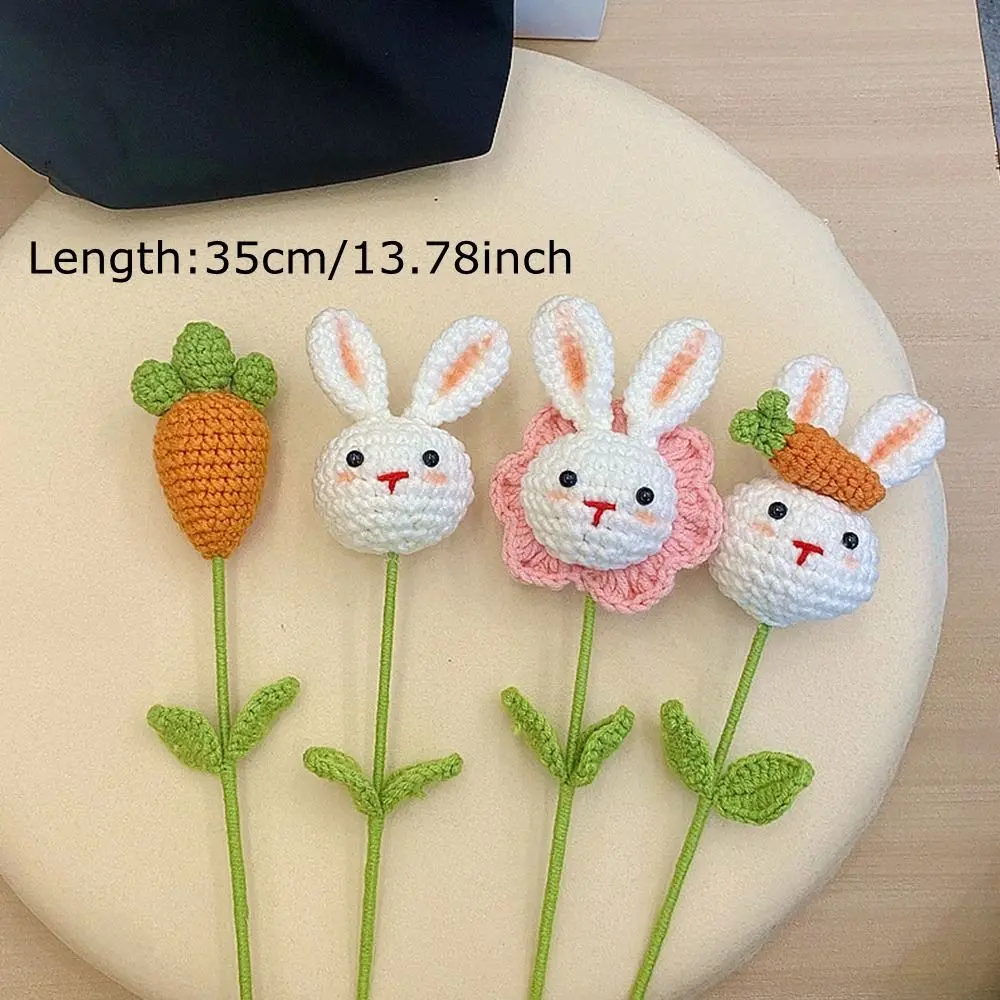 New Rabbit Crochet Flowers Hand-knitted Artificial Flowers Bouquet Homemade DIY Flower Valentine's Day Gift Home Wedding Decor