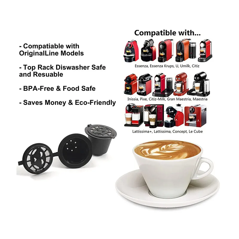 Coffee Pods Refillable-Reusable For Nespresso Capsules Cups OriginalLine Compatible Pack of 6 /8 reusable coffee capsules