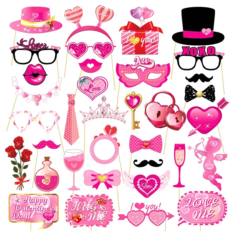 Pack Of 35 Valentine Day Props Valentine Day Party Decorations With Kiss Signs For Romantic Celebrations