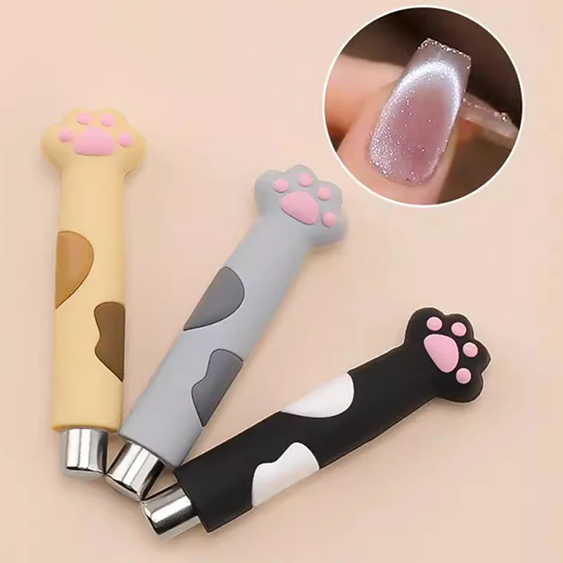 6.5cm Cylinder Cat Eyes Magnet for Nail Gel Polish 3D Line Strip Effect Comes DIY Magnet Pen With Cute Cat Paw Protection Cover*