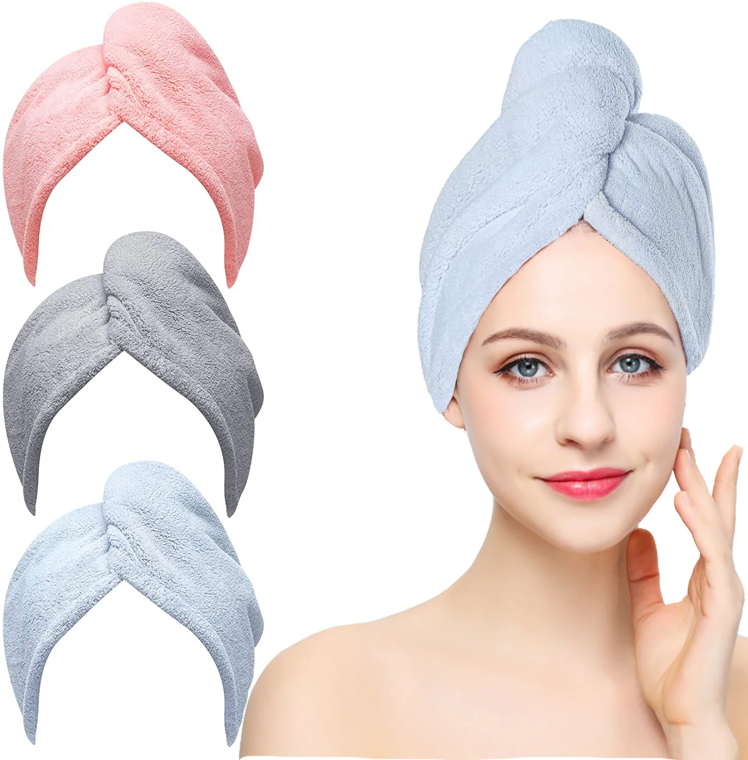 Microfiber Hair Towel Wrapped Bath Cap Anti Frizz Hair Drying Wrap for Women & Men Dry Hat