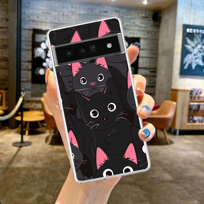 Adorable Cartoon Black Cat Soft Silicone Clear Phone Case