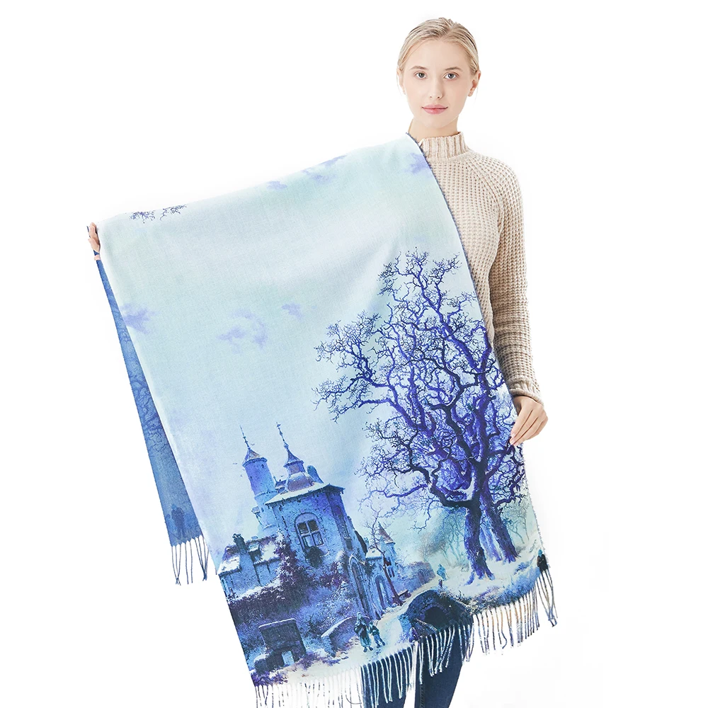 Van Gogh-Inspired Cashmere Wool Scarf - Coffee House Print Winter Wrap