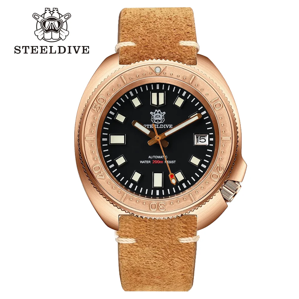 STEELDIVE Watch 1970 Men CuSn8 Bronze Diver Watch Mechanical NH35 Automatic Sapphire Crystal 200m Waterproof Luminous Watches coach men's watches Sports Watches