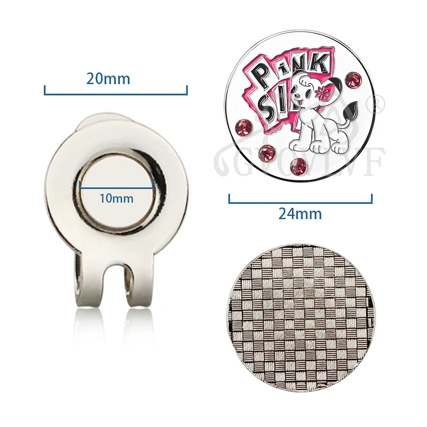 Bling Colorful Fine Metal Alloy Golf Marker With Golf Hat Clip Ball Mark Pink Dog Accessories Gift for Golfers 1pc