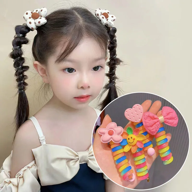 

Children Kawaii Hair Bands Elastic Ponytail Scrunchies Hair Tie Accessories for Girls Colorful Telephone Line Shaped Hair Ties