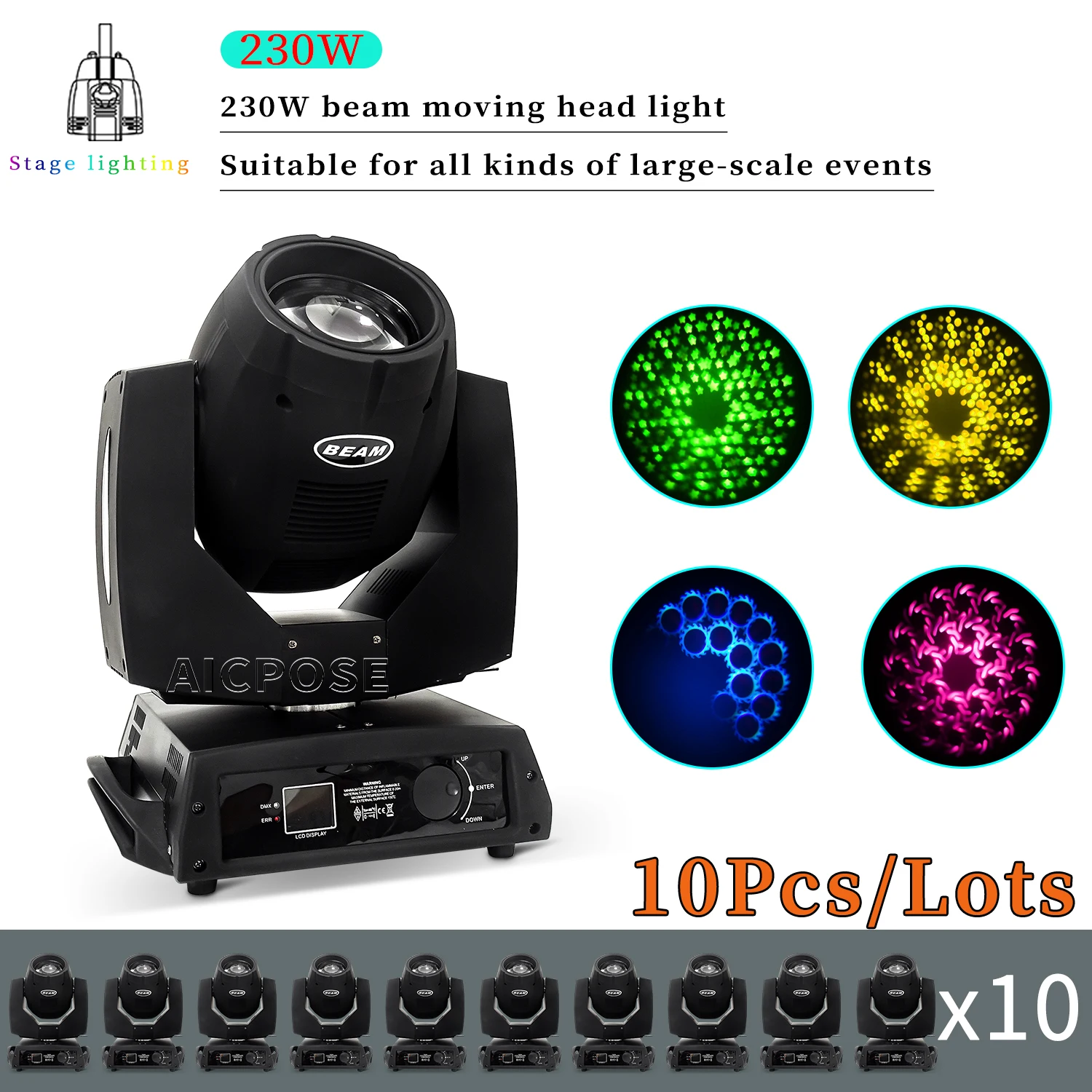 10 Pz/Lotto 7R 230W Led Beam Moving Head Light Stage Spotlight Professional Dj Disco Equipment Bar Nightclub Dance Floor Lighting