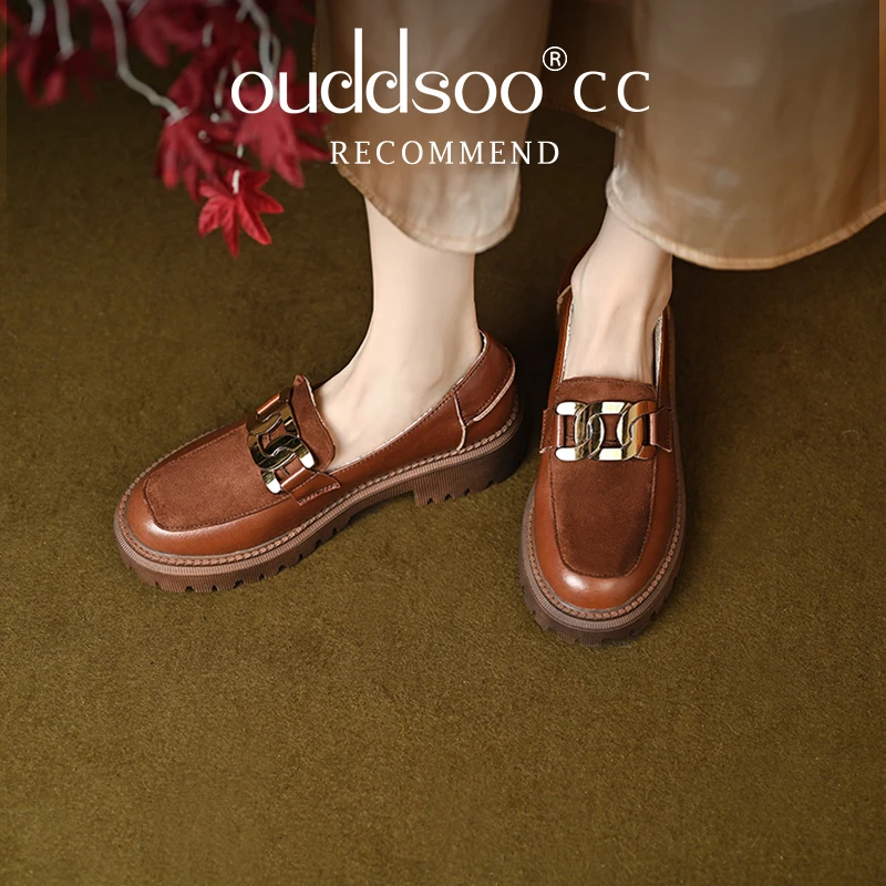 

Ods Women Slip On Loafers Spring Autumn British Style 100% Genuine Leather Thick Heel Platform Casual Shoes Handmade Retro Men43