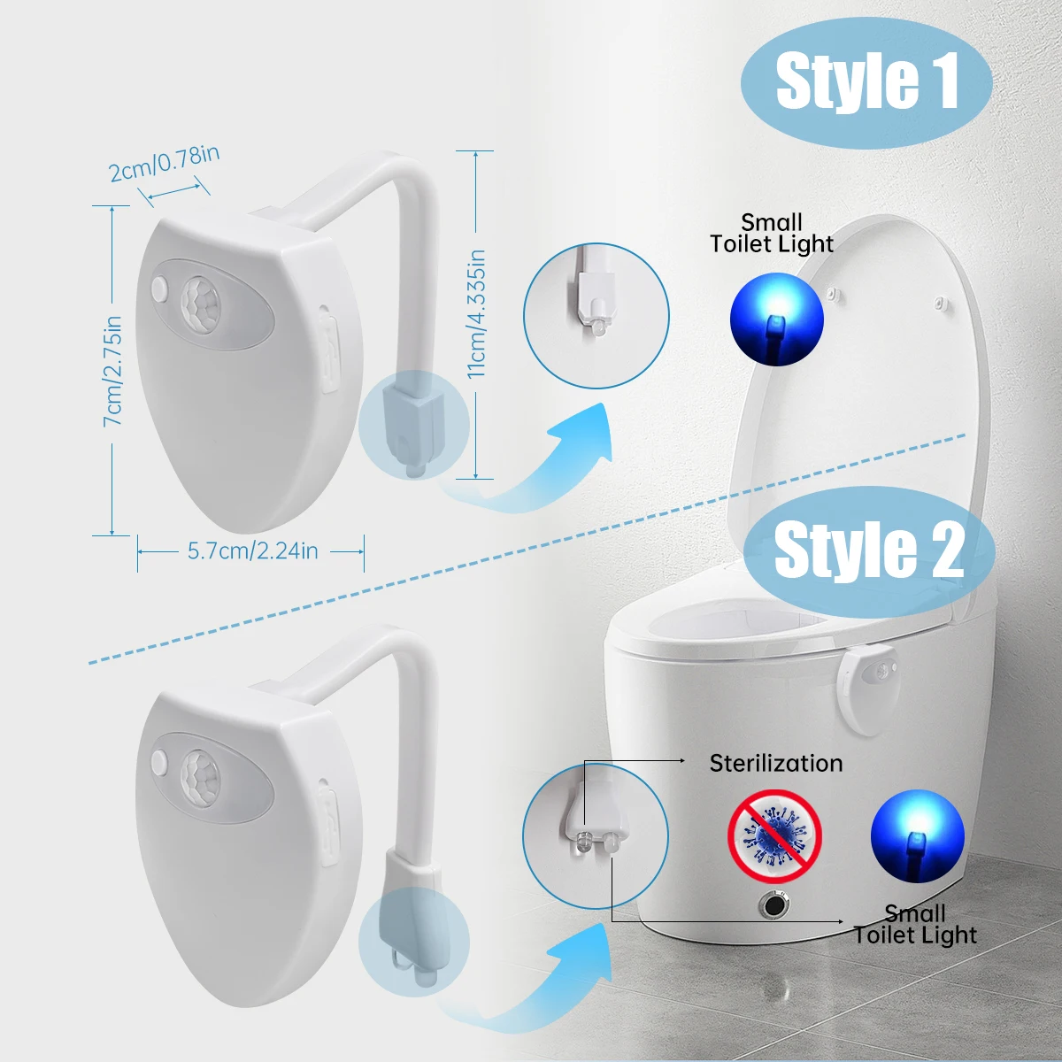 Color Changing Toilet Night Light Motion Sensor LED USB Charging Washroom Smart Light