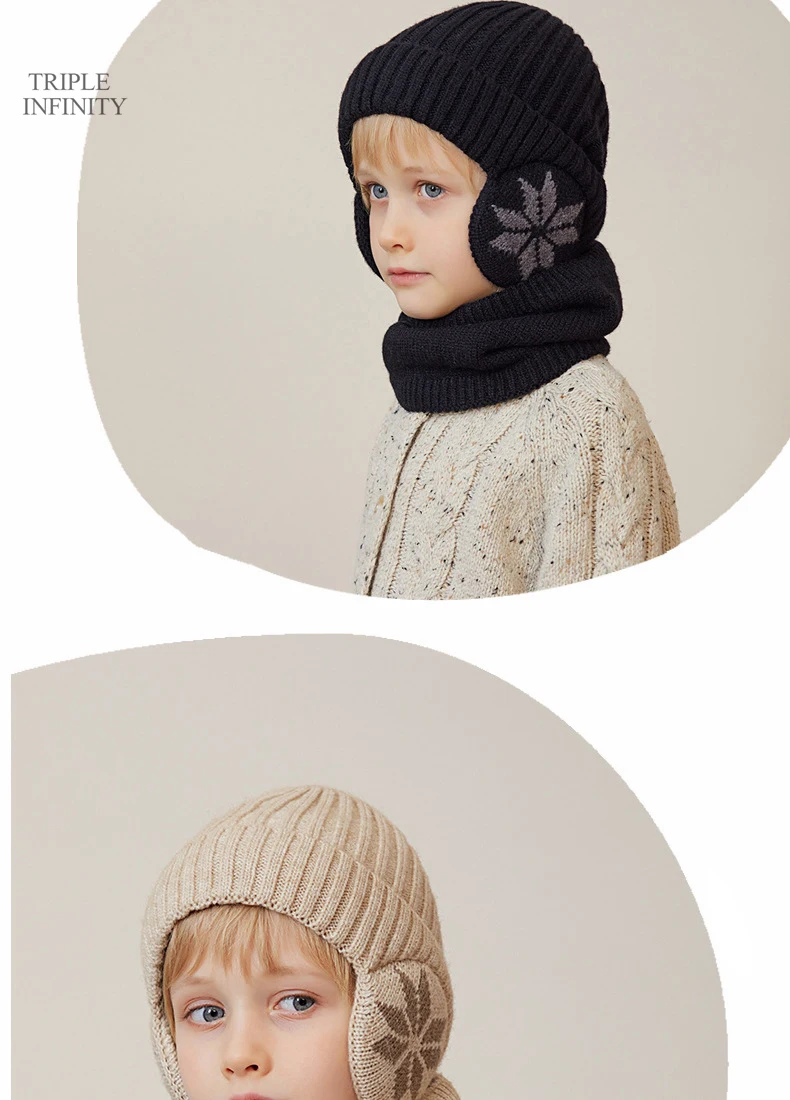 Fashion Children Winter Hats Add Fluff Lined Windproof Warm Beanies Outdoor Neck Protection Scarf Thick Knitted Bonnets_voghion.com
