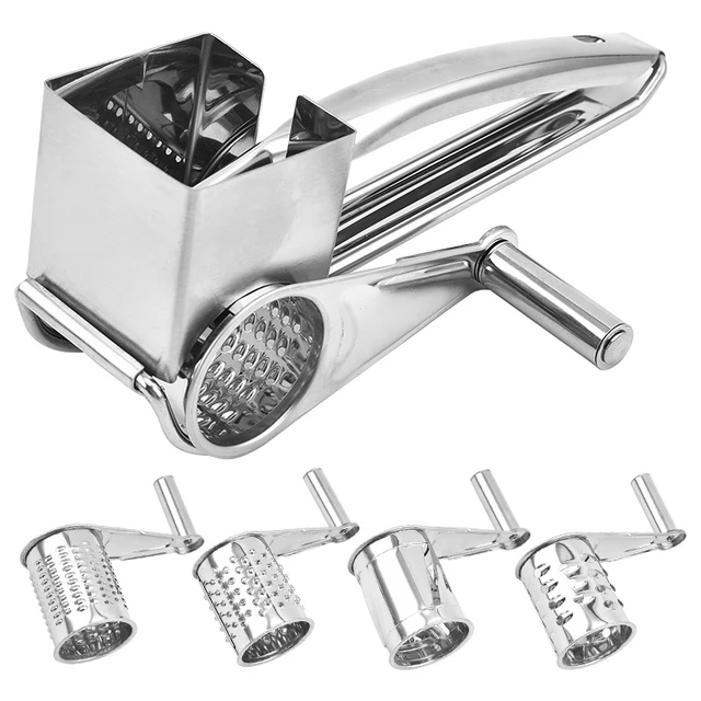 Stainless Steel Cheese Grater With 4 Stainless Drum Hand Crank Rotary Grater  Set Cheese Cutter Slicer Shredder Kitchen Gadgets - AliExpress