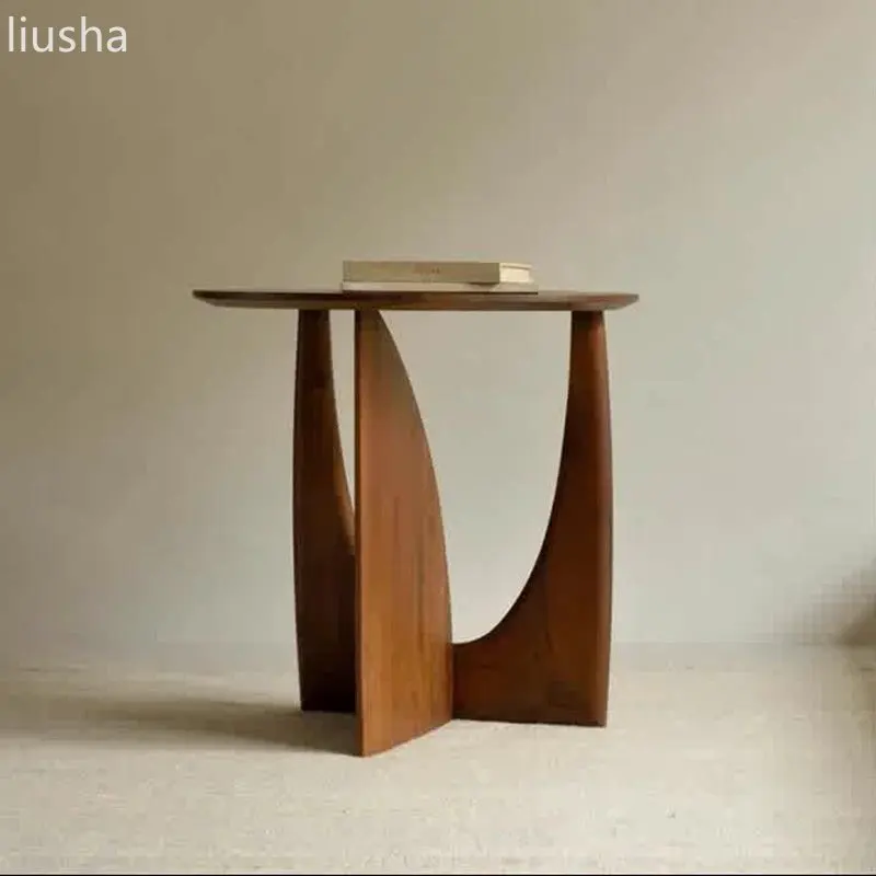 

Round solid wood edge tablegeometric designer corner table black minimalist coffee tablesofa edge table, bedroom bedside table