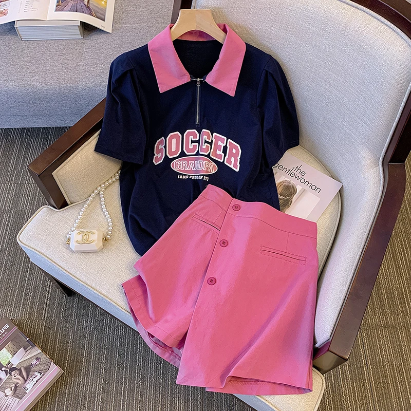 

Женский костюм с юбкой, футболка-поло с буквенным принтом и трапециевидная юбка, комплект из двух предметов, женский спортивный костюм, Модная хлопковая домашняя одежда