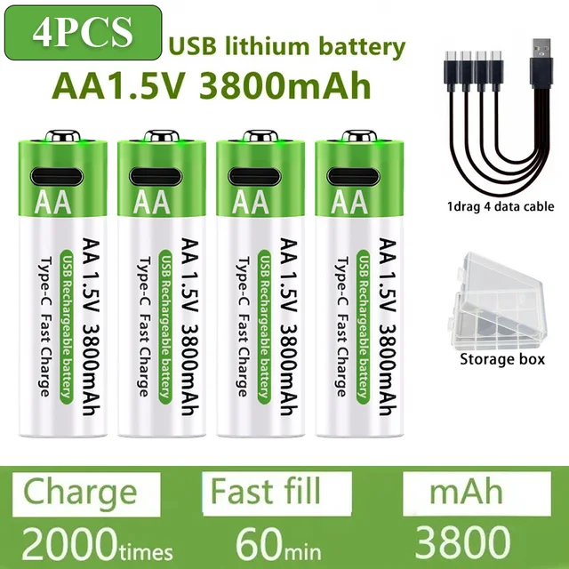 AA/AAA Rechargeable Battery 3000mAh/3800mAh Lithium Battery 1.5V Constant Voltage Fast Charging Type-C For Remote Mouse Toy Ect 21