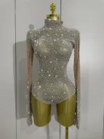 Sparkle Rhinestones Long Sleeve Gloves Stretch Bodysuits 2025 Women Evening Luxury Birthday Party Sexy Nightclub Stage Costumes