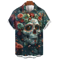 Day Of The Dead Shirts For Men Skull Mens Shirt 3d Printed Short Sleeved Tops Street Retro Loose Oversized Shirts Men Clothing 2