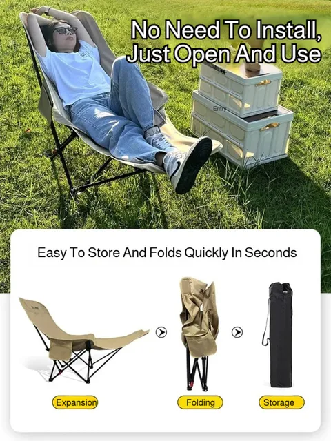 Portable Folding Chair Folding Recliner Curved Headrest Comfort Experience Easy Storage Lunch Foldable Recliner With Leg Rests 5