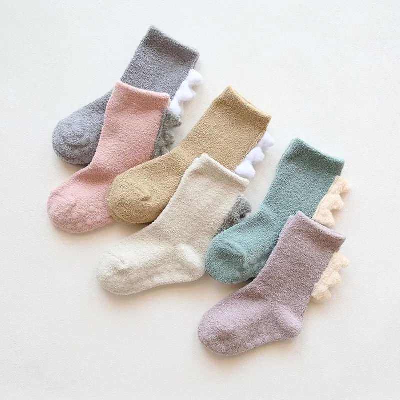 

2023 Autumn Winter New Coral Plush Thickened Baby Girls Boys Socks Dinosaur Baby Socks Children's Mid Tube Socks 0-5 Years Old