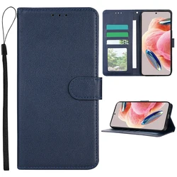 Classic Style Magnetic Flip Leather Wallet Case with Card Slots and Photo Frame Cover for Poco M6 Plus (Dark blue)