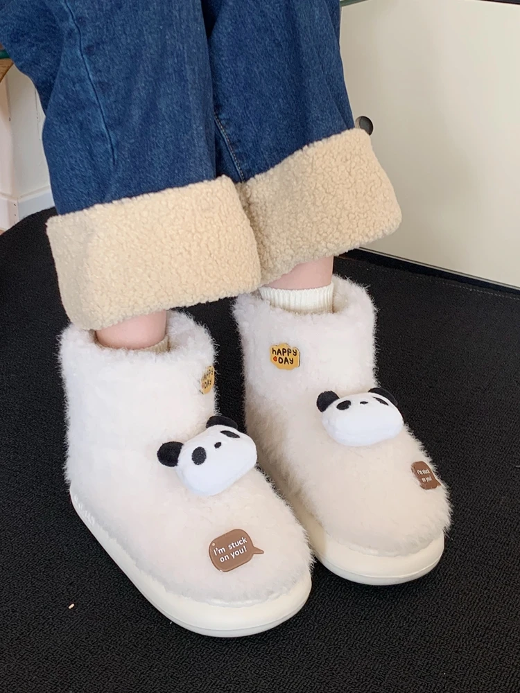 Women boots Wool Cotton Shoes For Women Winter Home Cute And Cute Panda Plush Thickened Warm And Anti Slip Snow Boots