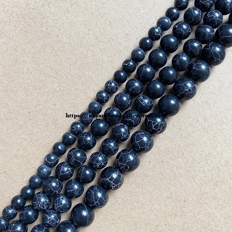 Synthetischer Stein, schwarz, türkis, rund, lose Perlen, 38,1 cm Strang, 4, 6, 8, 10, 12 mm, Auswahlgröße für Schmuckherstellung, DIY
