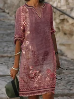 Summer plus Size V-Neck Short Sleeve Dress Women's Printed Patterns Optimal 2025 New Arrival Fashionable plus Size Casual Dress - Image 5