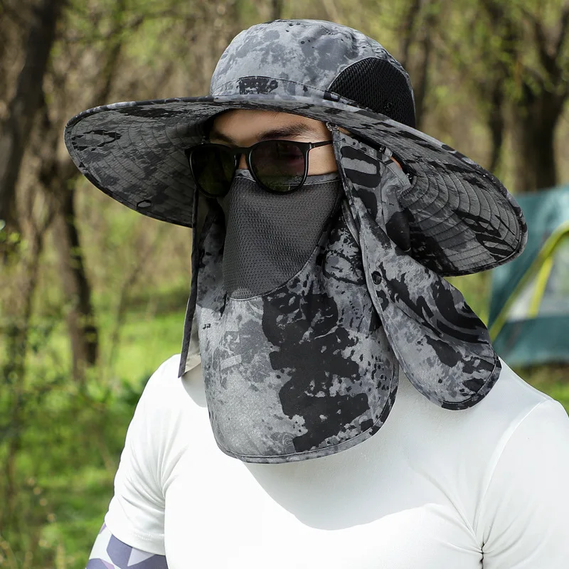 Juego de 3 cubos para hombre con velo tipo chal, camuflaje, para verano, antiarena, 12 cm, sombrero militar impermeable para el sol, para acampar al aire libre y pescar._voghion.com