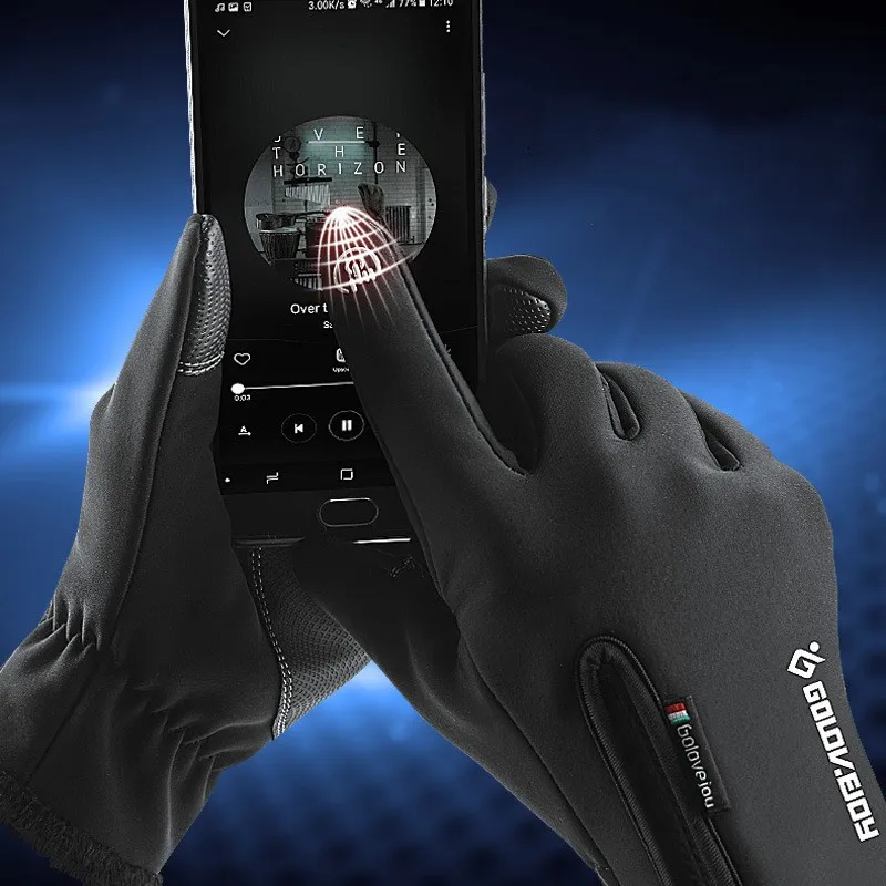 Golovejoy Warm Cycling Gloves Zipper Touchscreen Waterproof Windproof Plus Velvet Wear-Resistant Mittens For Men Riding Running 3