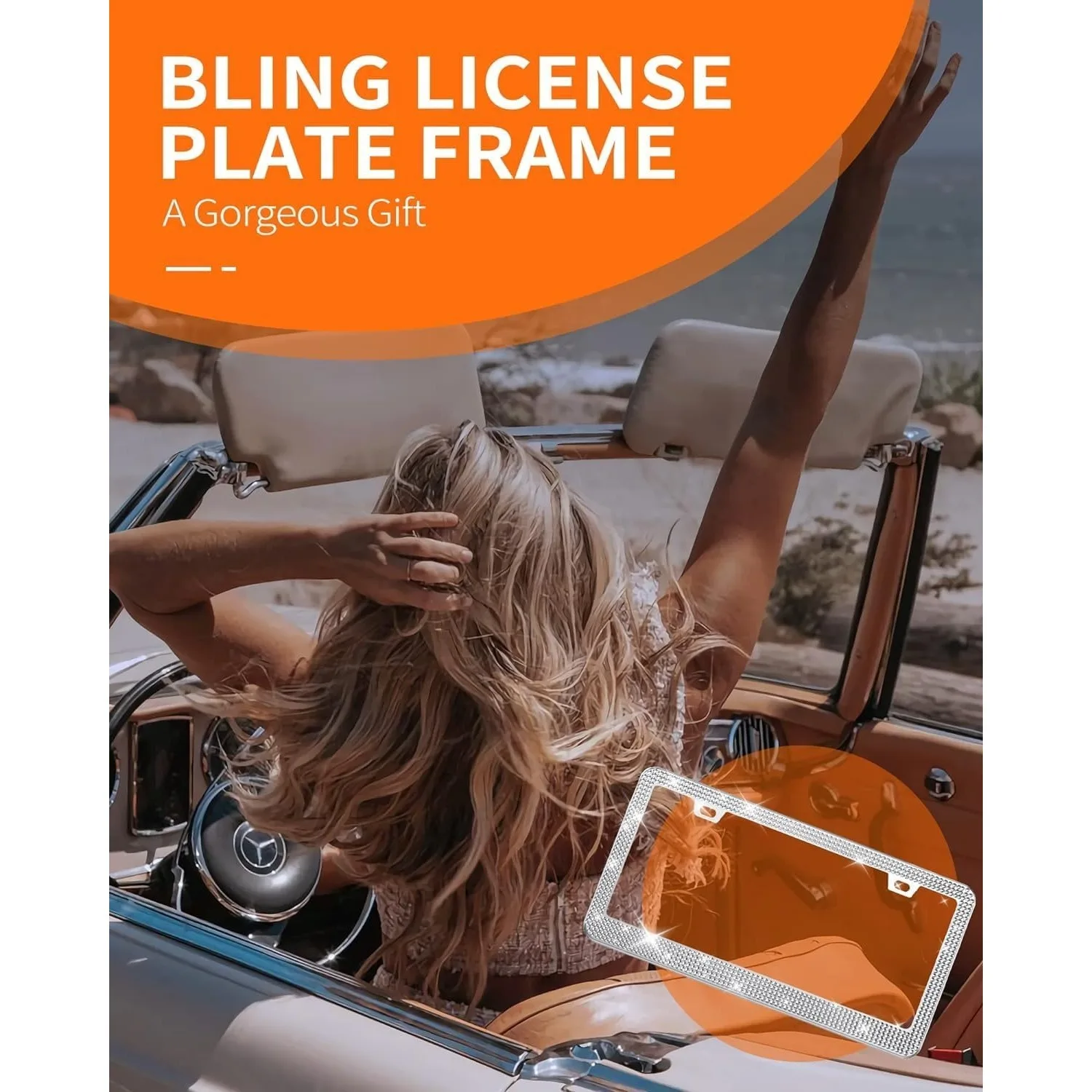 번호판 프레임 - 여성을 위한 지속적으로 빛나고 화려한 번쩍이는 번호판 프레임, 스테인리스 스틸 & 장 라인스톤