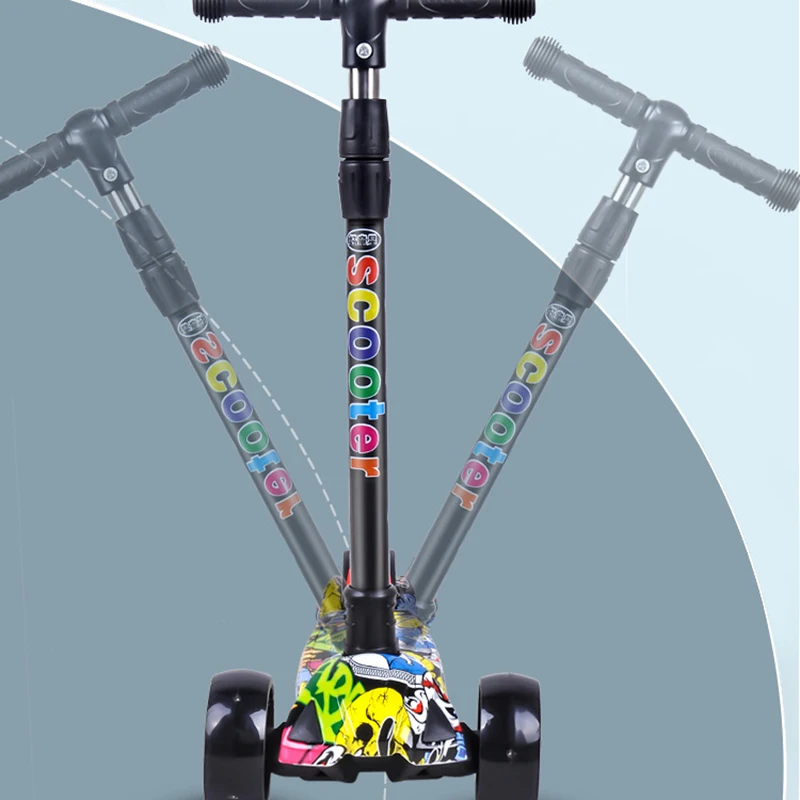 Scooter Accessories Infoldable children's one-pedal three-wheel Kick scooter with wheel glitter and folding Kickboard suitable for aged 2-12